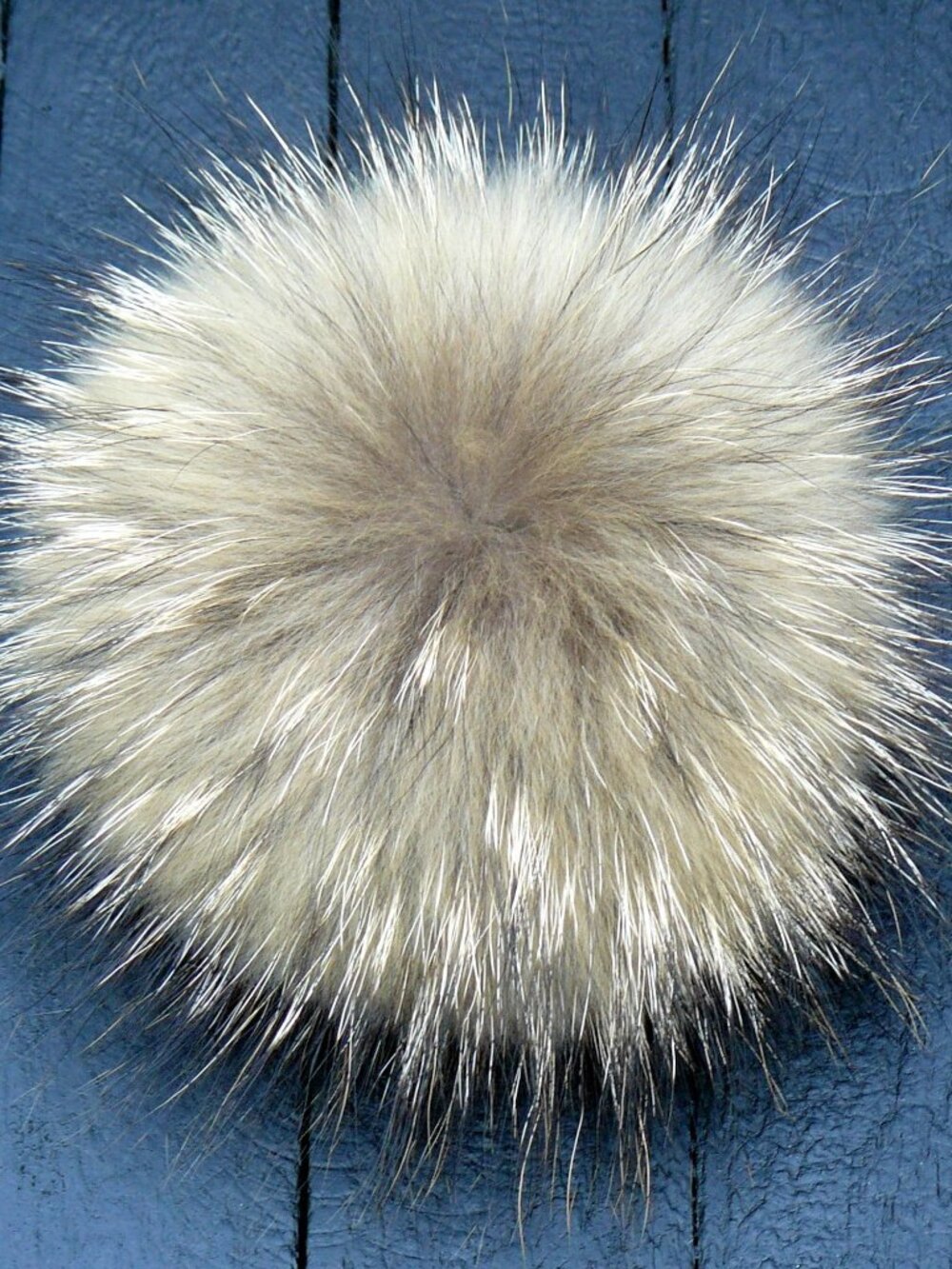 Large Natural Color Real Raccoon Fur Pompom with snap
